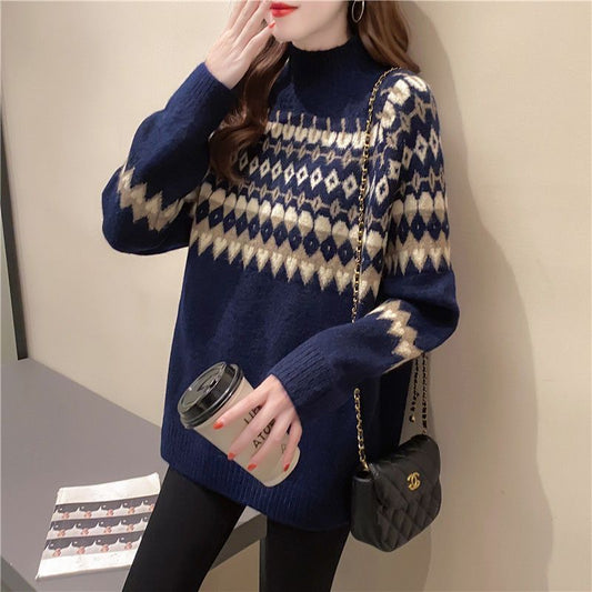 Women's Contrast Wool Sweater Outerwear Sweater