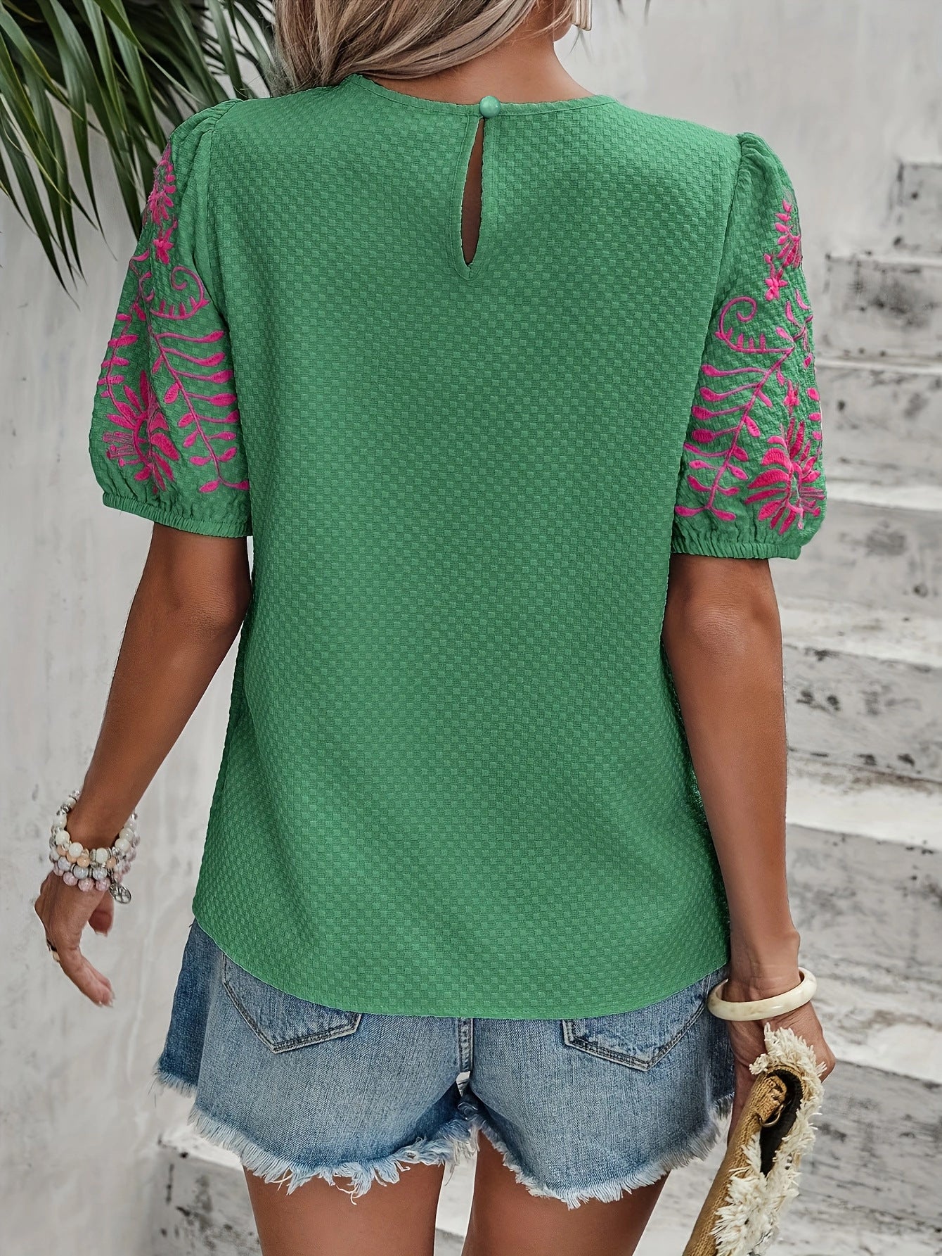 Women's Casual Embroidered Crew-Neck Fashion Shirt