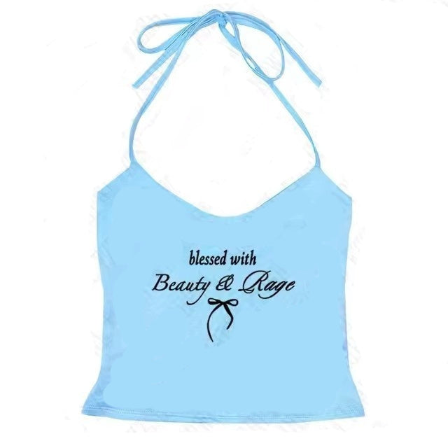 Bow Print Halter Thin Strap Top