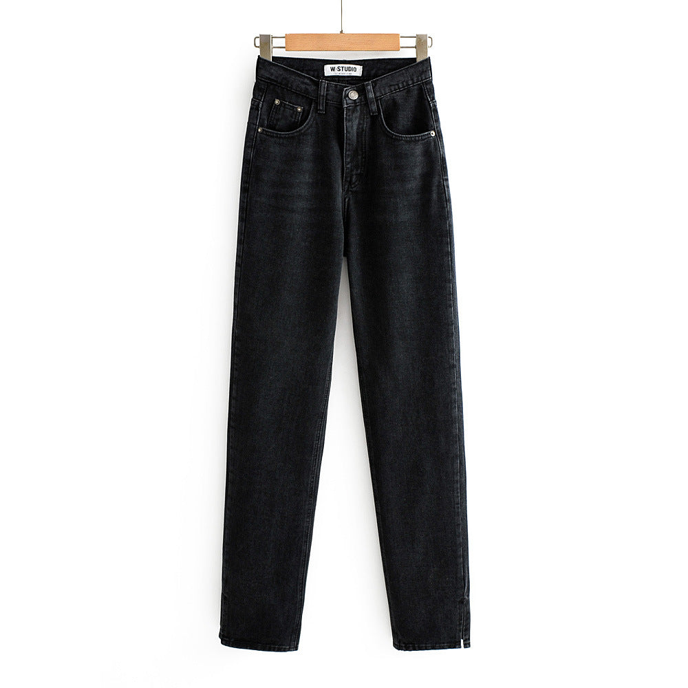 High waist floor split straight jeans