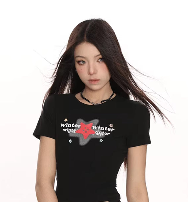 XINGX Printed Shoulder Short Sleeve