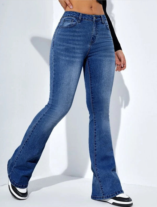Dame Slim-fit Jeansbukser Med Flared Design Mode Casual Høj Talje Stræk Bukser