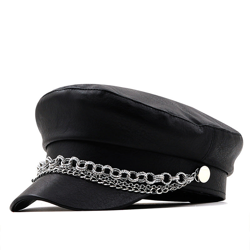 Silver Chain Beret Women's Autumn And Winter Peaked