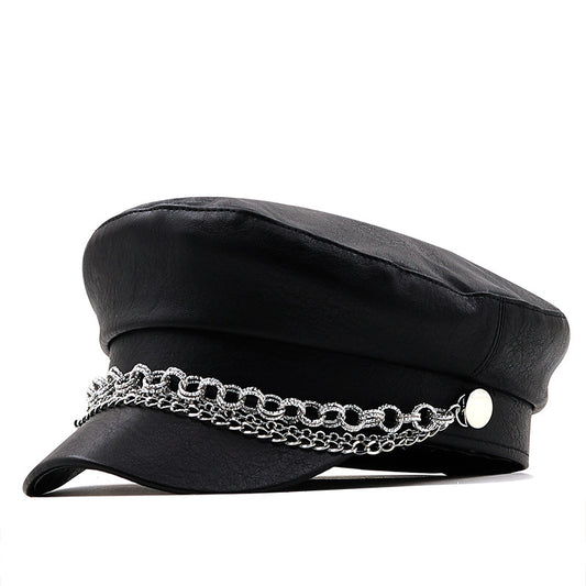 Silver Chain Beret Women's Autumn And Winter Peaked