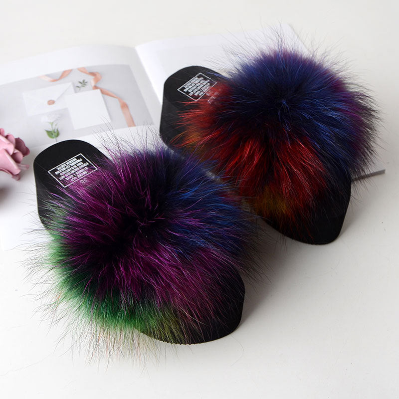 New Fox Fur Women's Sandals Height Increasing Leisure