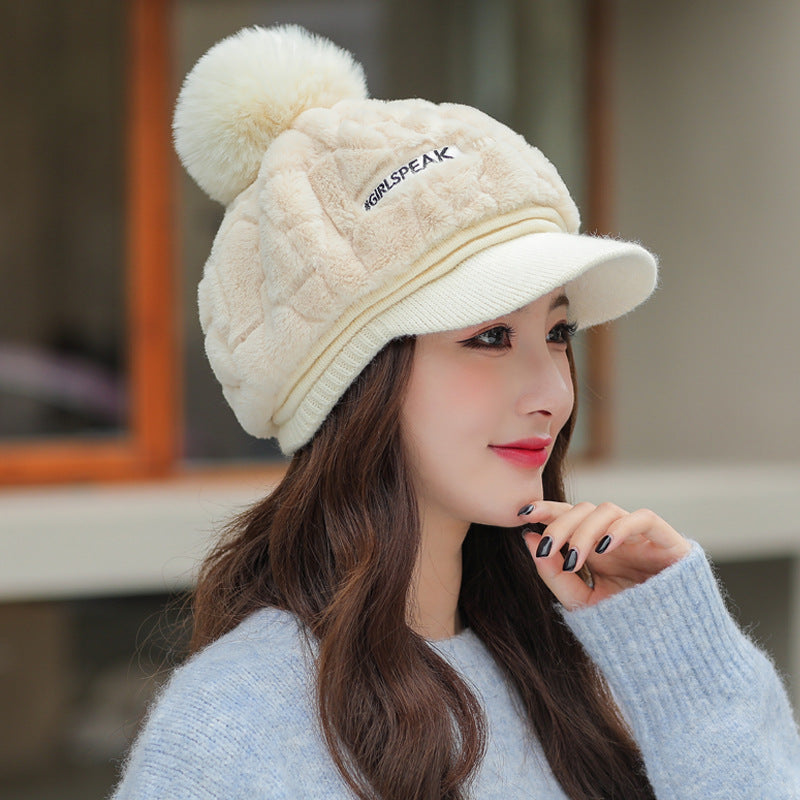 Rabbit Fur Warm Peaked Cap Cute Winter Fur Ball Cold Protection Hat