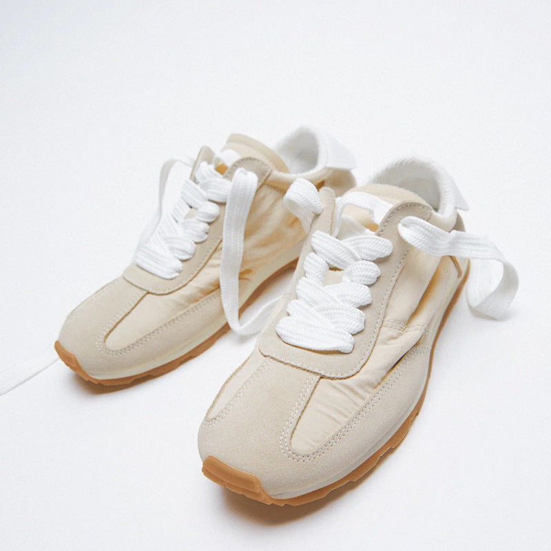 New Dad Shoes Beige Stitching Soft Retro