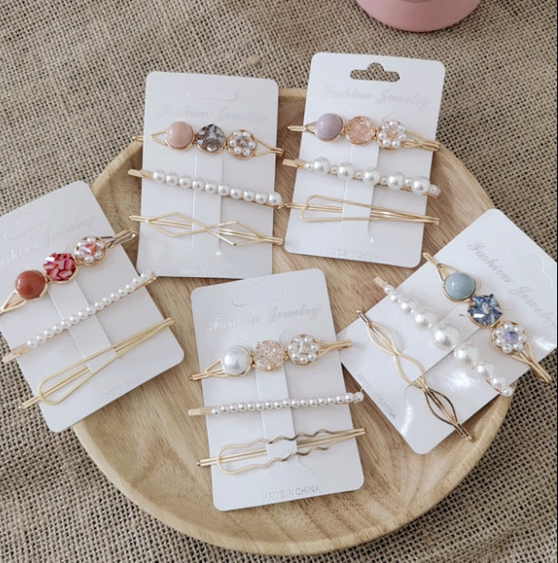 Korean version of the word clip set pearl gravel hairpin