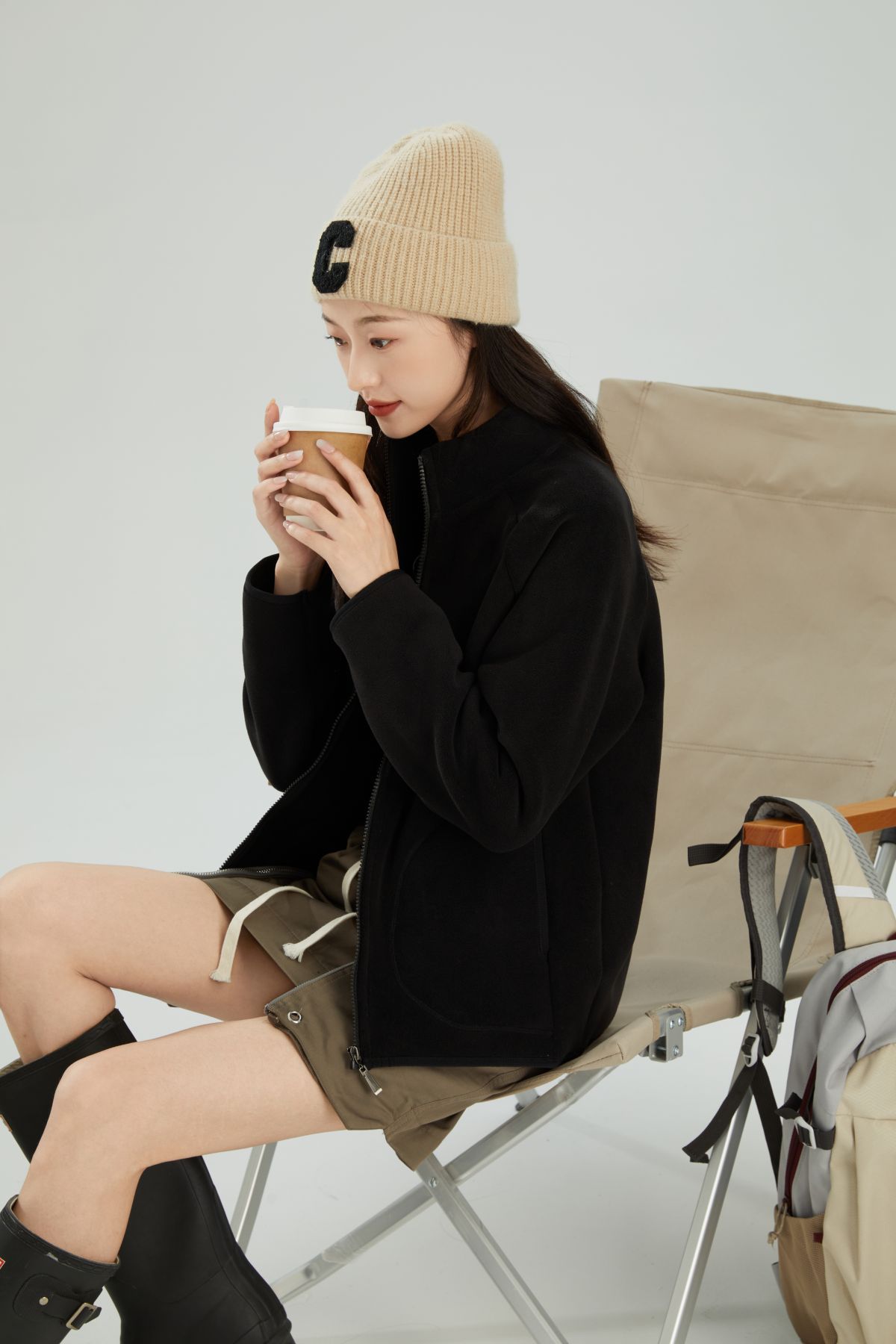 Lambswool Stand Collar Cardigan Short Coat