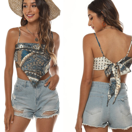 Women's Satin Print One-shoulder Vest Bustier