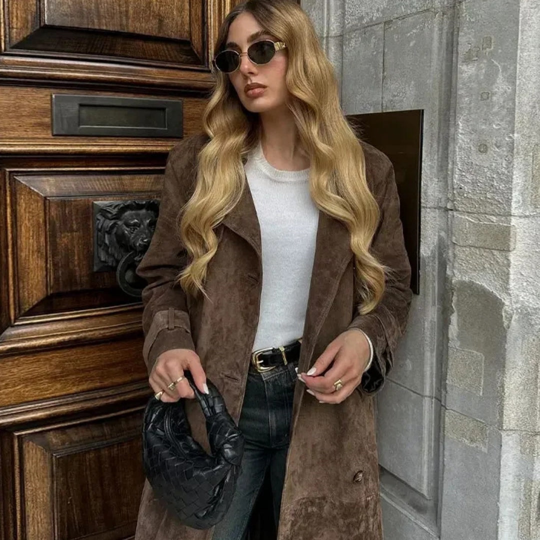 Jesienny damski elegancki płaszcz trencz