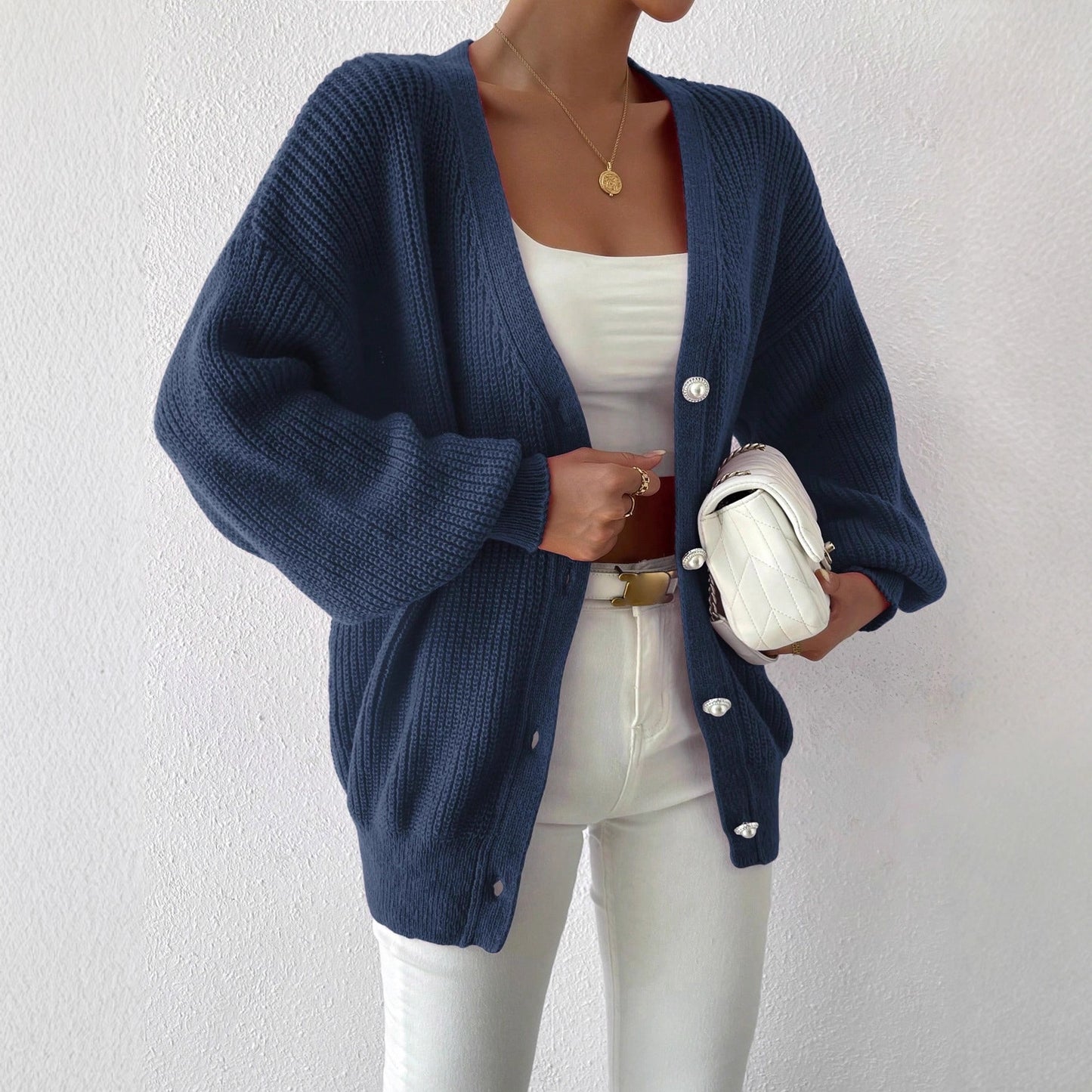 Women's Solid Color Loose-fitting Large Size Knitted Cardigan Sweater
