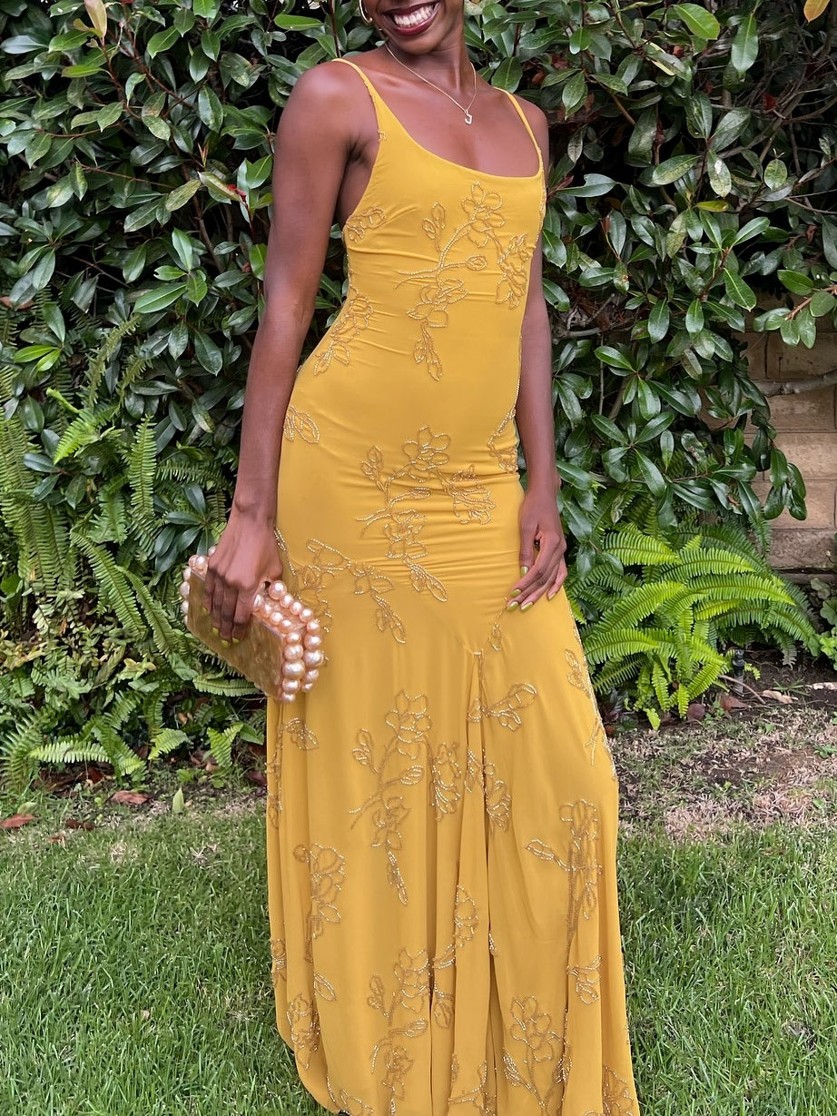 Elegant Beaded Maxi Slip Dress