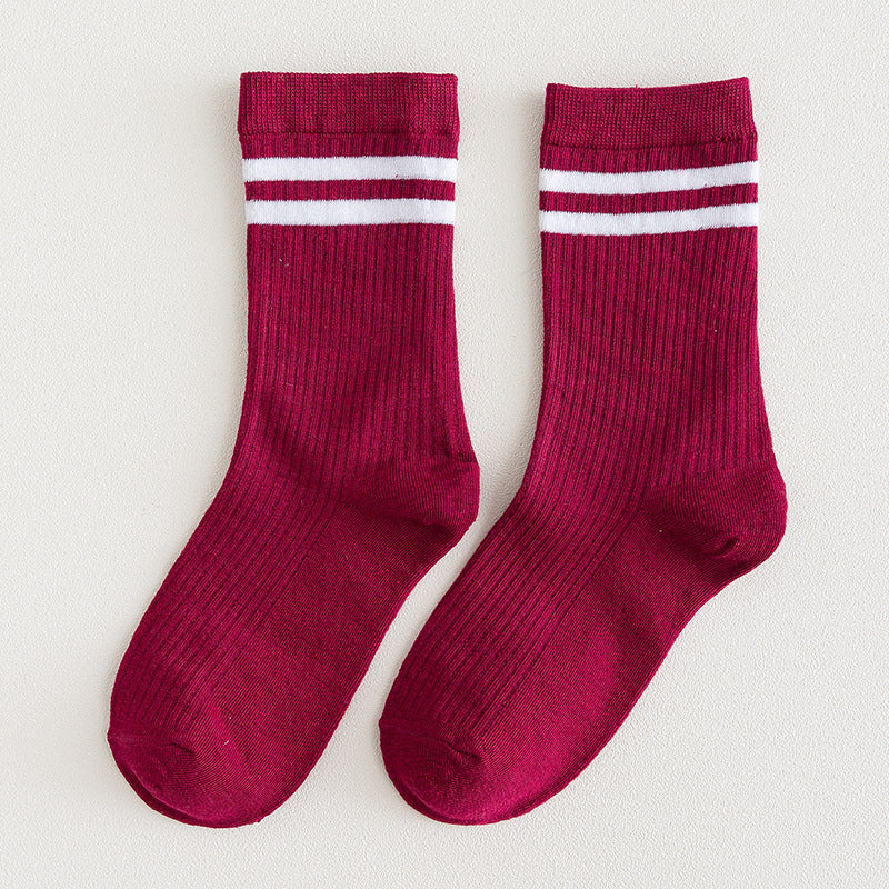 Mid-calf Length College Style Parallel Bars Trendy Retro Women's Striped Socks