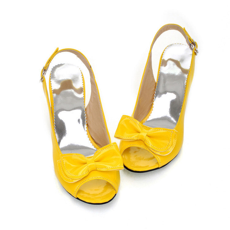 Women's plus size bow patent leather sandals