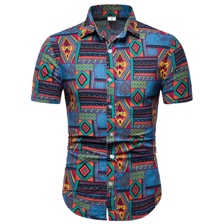 Summer casual fashion trend men's large printed shirt