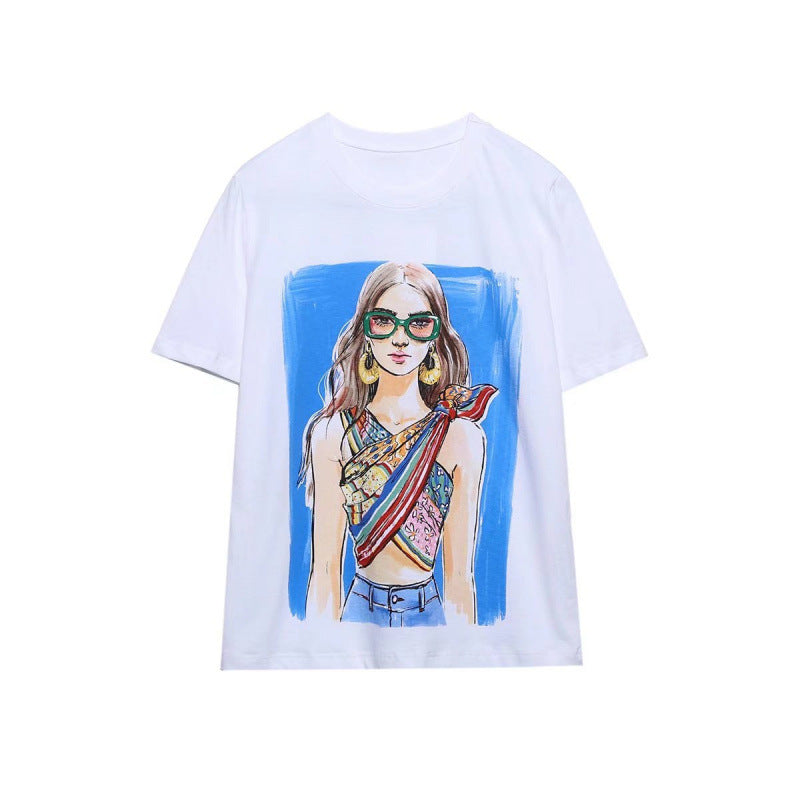 Casual Fashion Crew-neck Short-sleeve Top Girls 3D-printed T-shirt