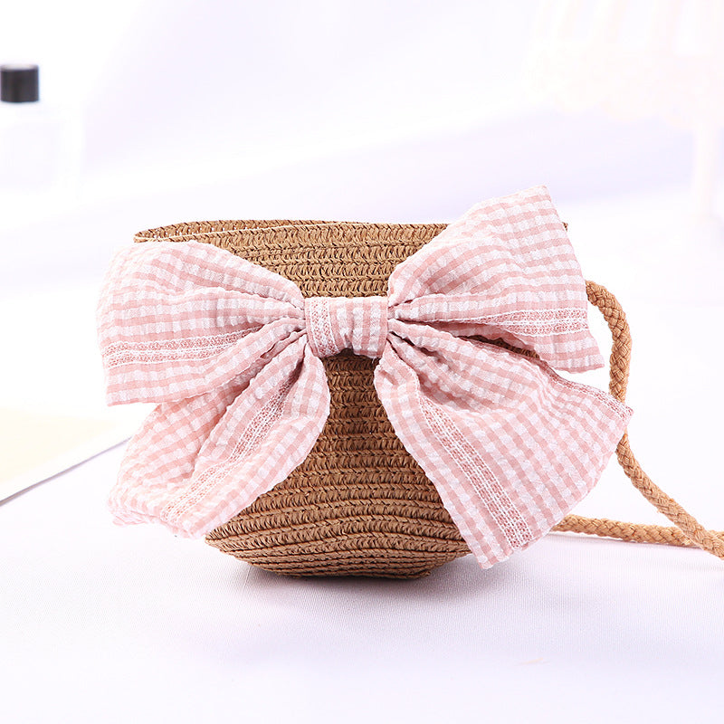 New Girls Big Bow Sun-proof Straw Hat Bag Set