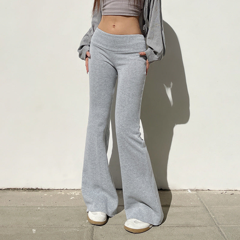 Autumn And Winter Solid Color Thin Velvet Casual Pants Low Waist Women