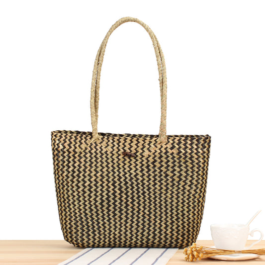 Natural Mat Grass Woven Open Shoulder Handbag