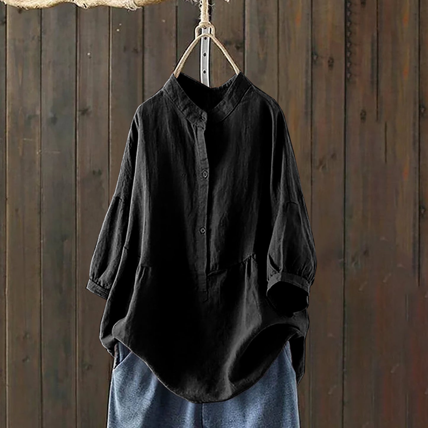 Skindjakke med opretstående krave, enkeltradet, traditionel stil, ensfarvet, langærmet pullover-skjorte