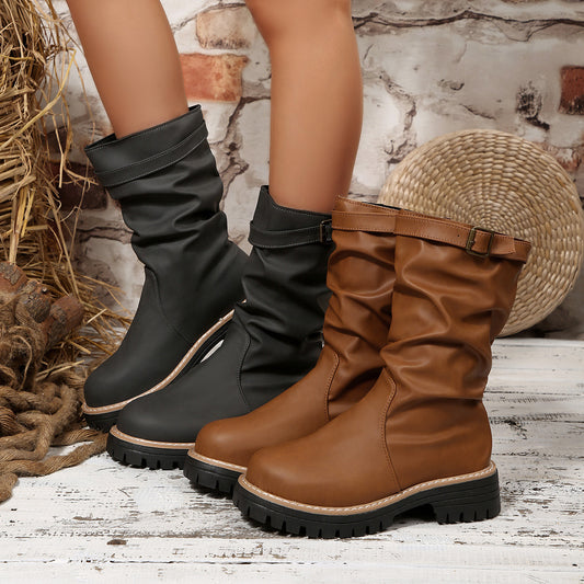 Korean-style Solid-color Fleece-lined Thermal Over-the-knee Boots For Fall And Winter