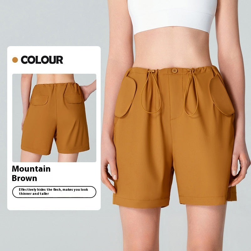 Sun Protection Yoga Shorts Women's Summer Double Pocket Outdoor Running Fitness