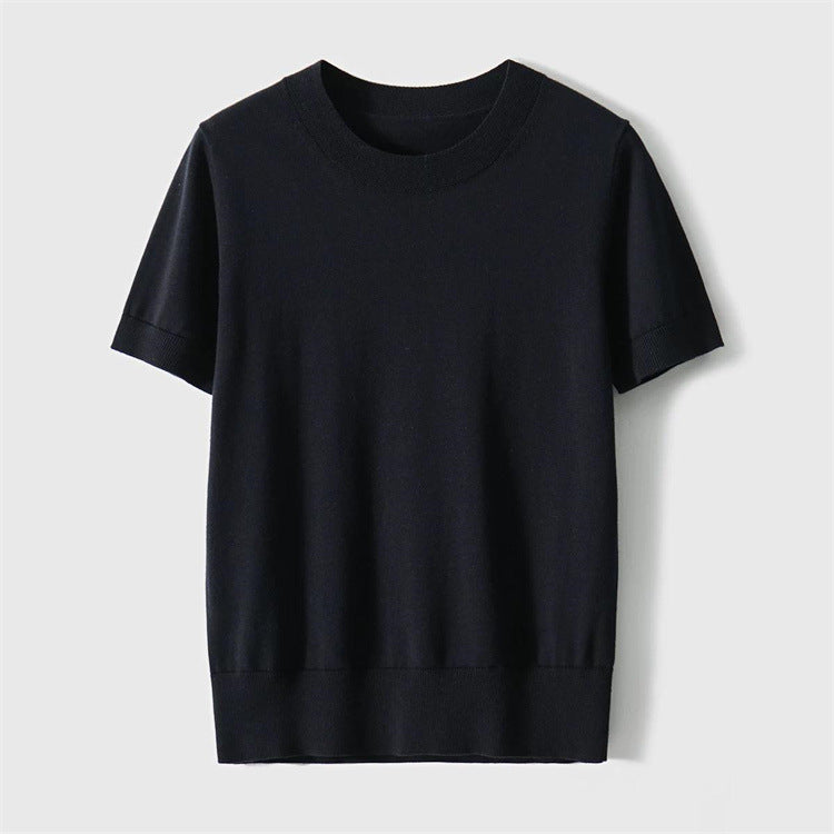 Pure Color Cotton Spun Yarn Knitwear Short Sleeve