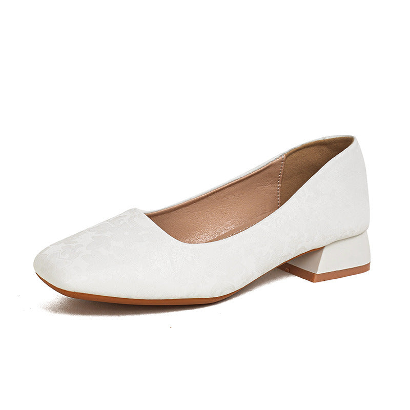 Retro Commuter Soft Leather Square Head Mid-high Heels