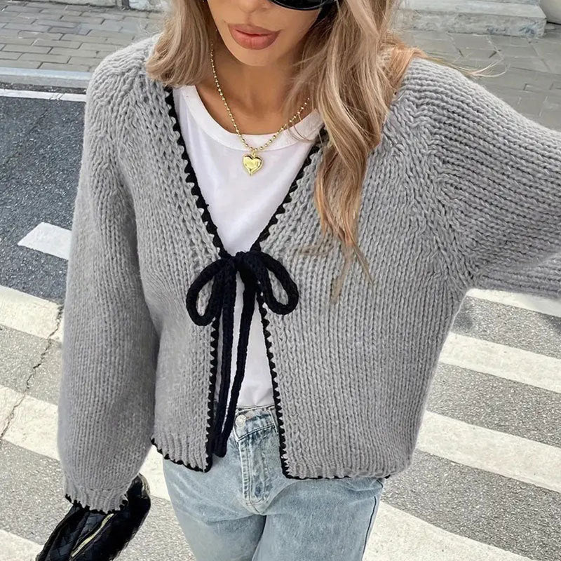 Long Sleeve Bowknot Lace-up Cardigan Coat Top