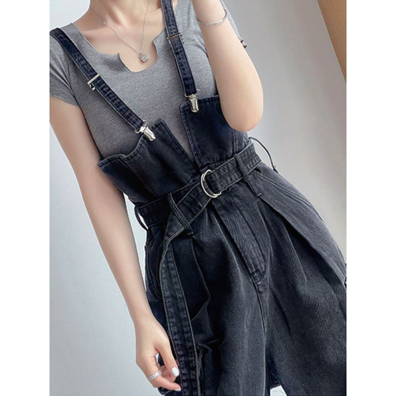 Loose Wide Leg Denim Suspender Pants Women's Autumn Fashion