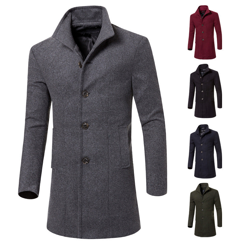Men's Mid-length Wool Coat Trench