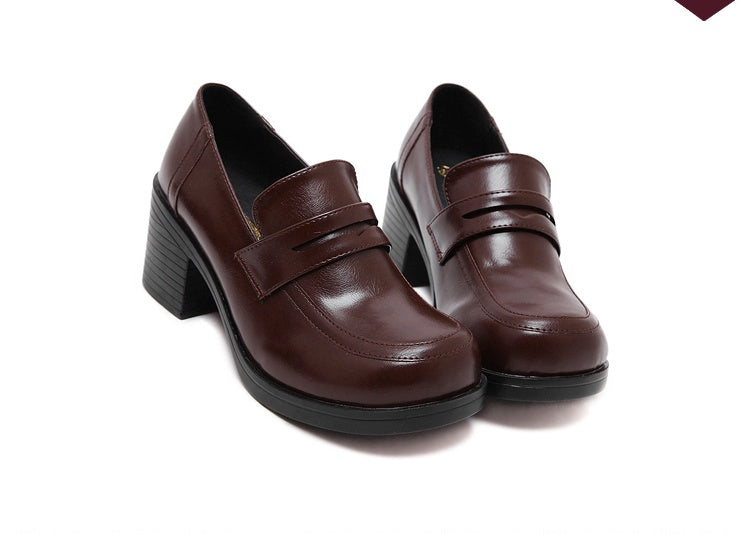 Spring and Autumn England retro women's shoes college wind Japanese uniform shoes thick with single shoes paint Pissen female round head small shoes