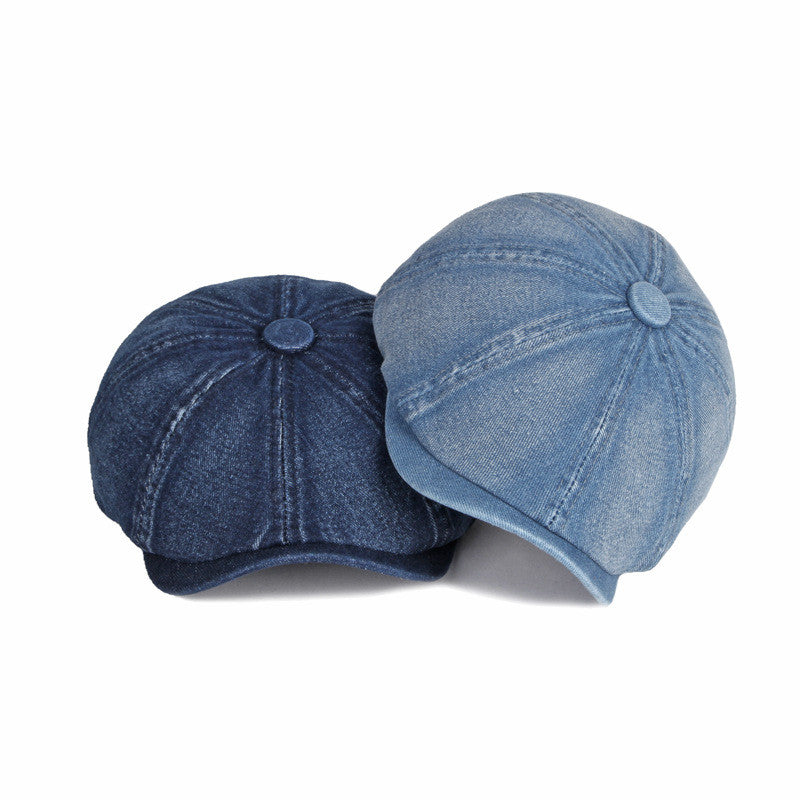 New Washed Denim Octagonal Hat For Women