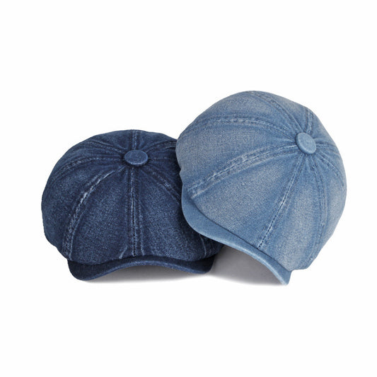 New Washed Denim Octagonal Hat For Women
