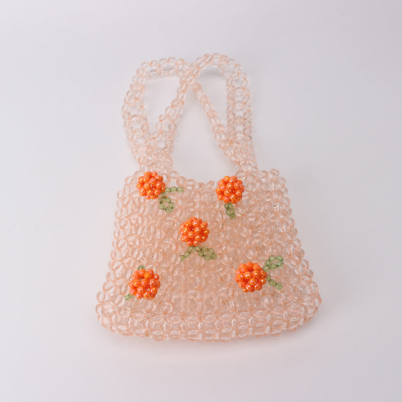 Fashionable acrylic orange bubble bead string handbag