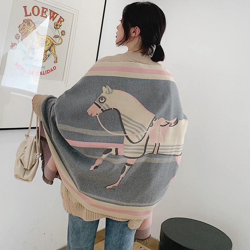 Women's double-faced jacquard cashmere scarf