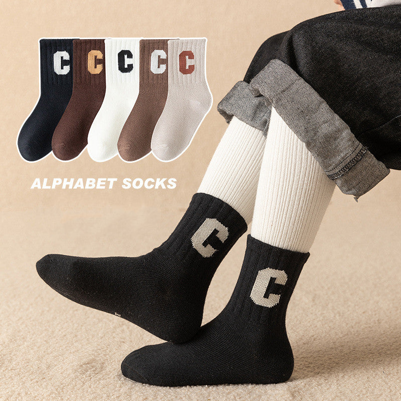 C-letter Medium Tube Combed Cotton Breathable Children's Socks