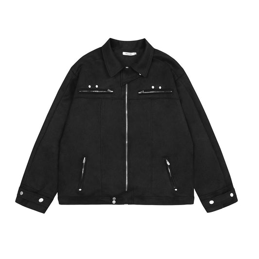 Men's Loose Casual Multi-pocket Zipper Cardigan Lapel Flight Jacket Beauty