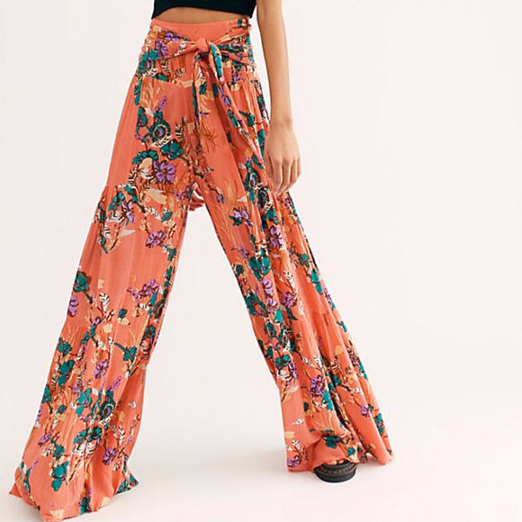 New Digital Printed Women's Loose Casual Pants Beach Wide
