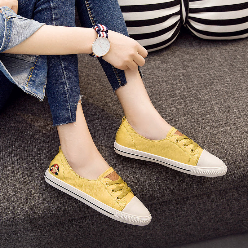 Early autumn new Korean fashion leisure shoes leather strap all-match Asakuchi white shoes