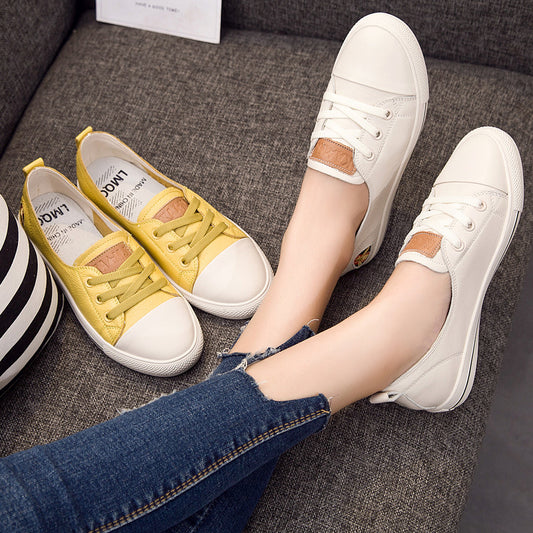 Early autumn new Korean fashion leisure shoes leather strap all-match Asakuchi white shoes