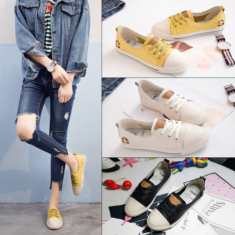 Early autumn new Korean fashion leisure shoes leather strap all-match Asakuchi white shoes