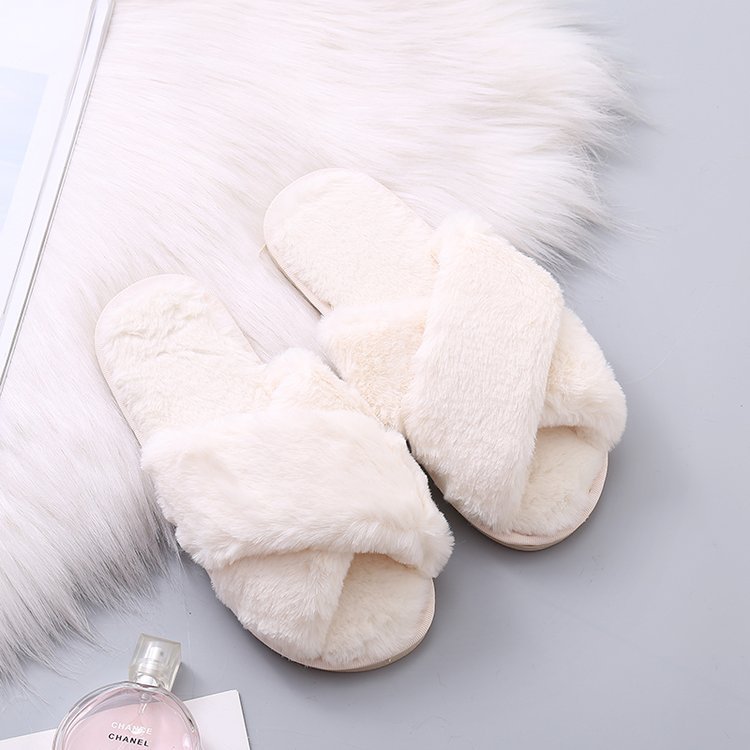New style cross fur slippers women autumn and winter
