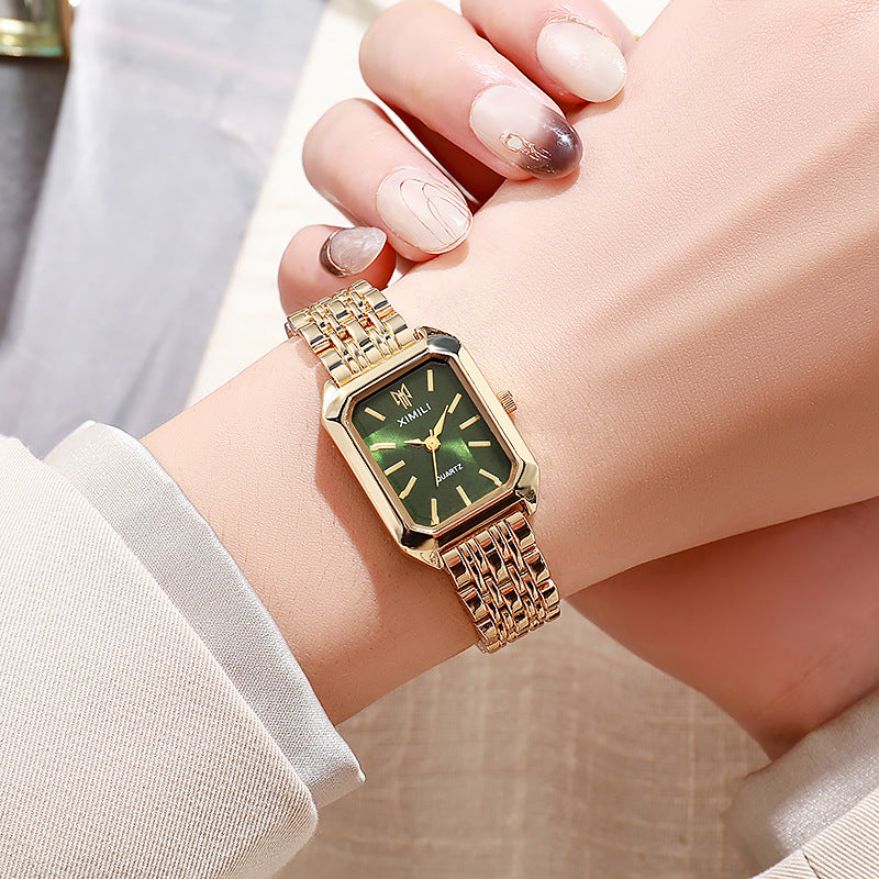 Sleek Versatile Square Womens Quartz Watch With A Stainless Steel Band
