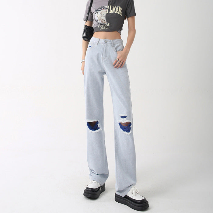 Women's High Waist Loose Ripped Jeans