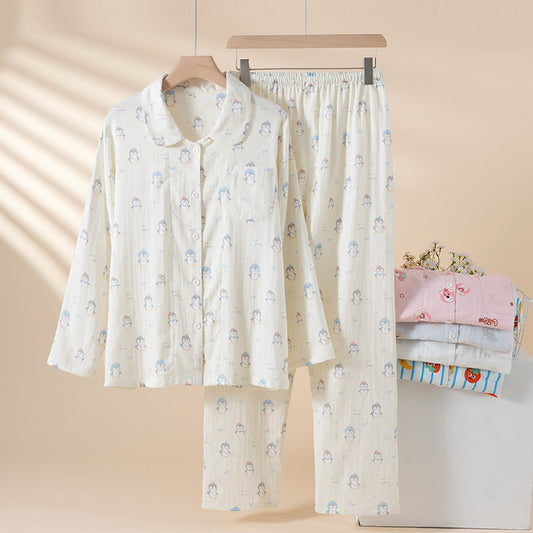 Pure Cotton Breathable Cartoon Lapel Student Summer Loungewear Suit