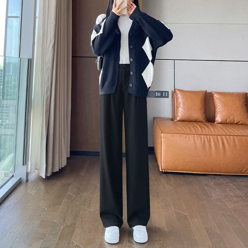 Gray Woolen Wide-leg Pants Autumn And Winter High Waist Drooping Casual Straight-leg