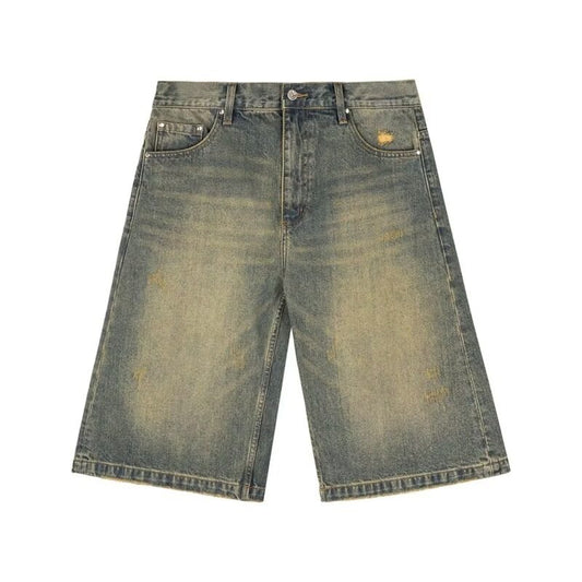 Washed Casual Baggy Straight Trousers Middle Ripped Cropped Pants