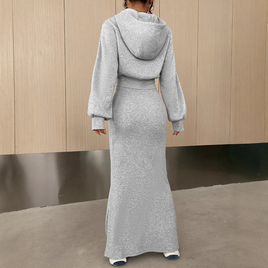 Short Athletic Hoodie Jacket Long Slip Dress